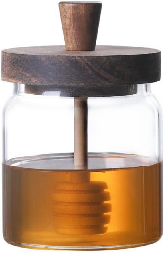 2 lb Embossed Glass Honey Pot with Wooden Airtight Lid - Image 2