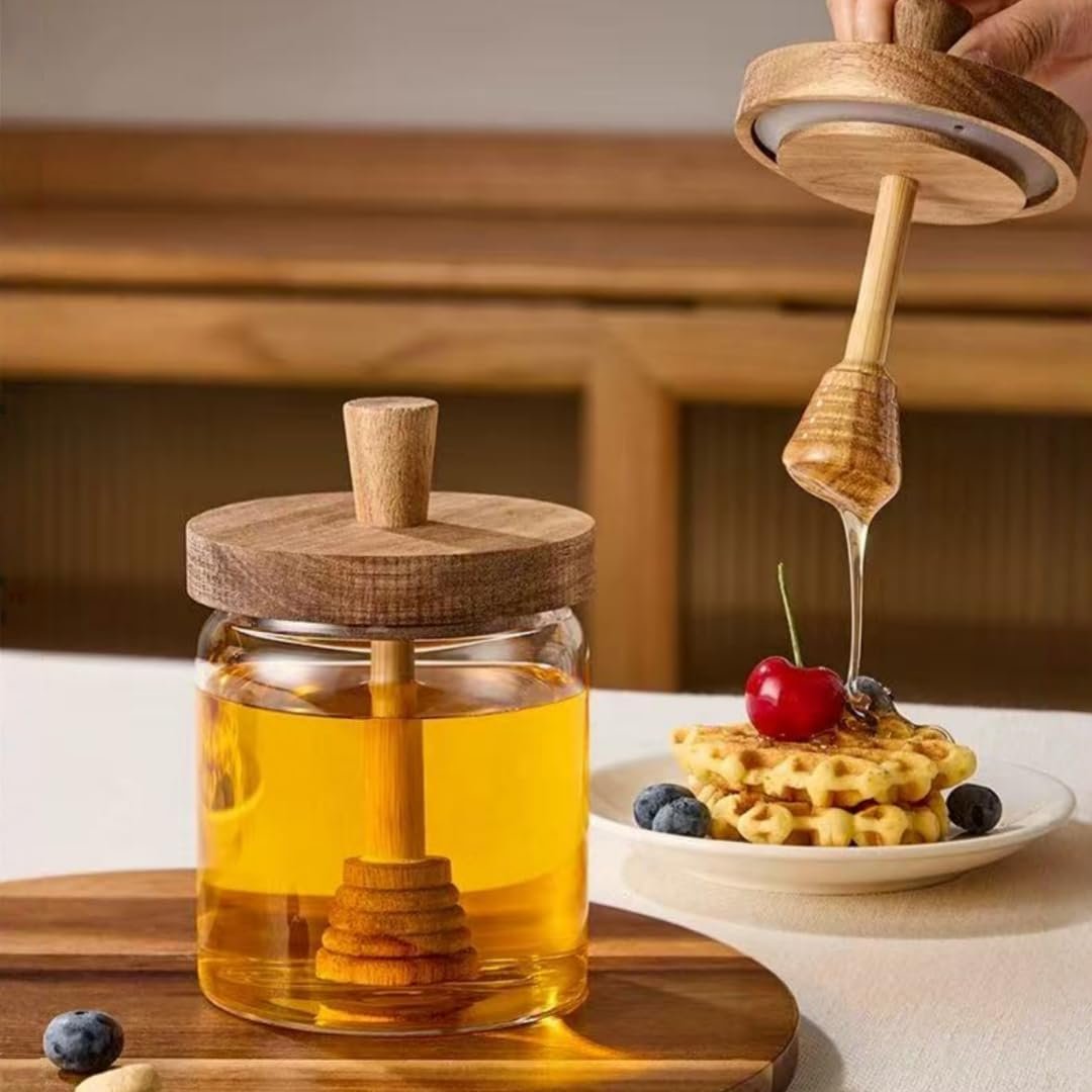 2 lb Embossed Glass Honey Pot with Wooden Airtight Lid - Image 3