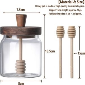 Glass Honey Jar with Dipper & Wooden Lid