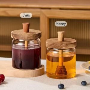 2 lb Embossed Glass Honey Pot with Wooden Airtight Lid