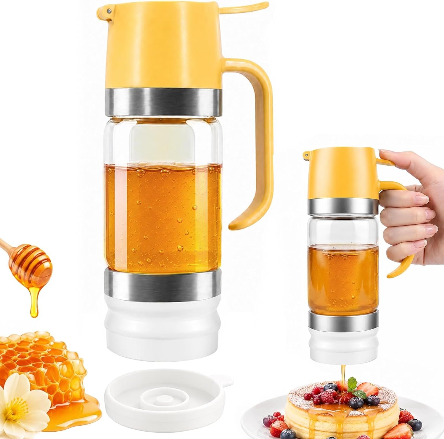 Clear Glass No-Drip Honey Dispenser with Handle (9 oz) - Image 2