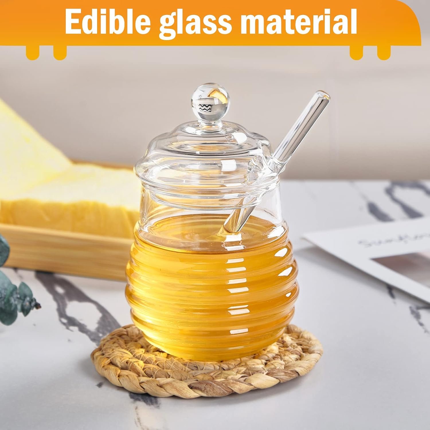 Clear Butterfly Embossed Honey Pot Container - Image 2