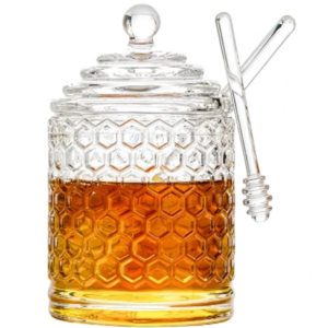 Clear Glass Honey Storage Pot with Glass Dipper (10 fl oz)